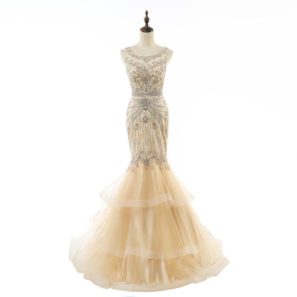 Luxury Beading Crystal Tulle Formal Gala Party Gowns - Image 10