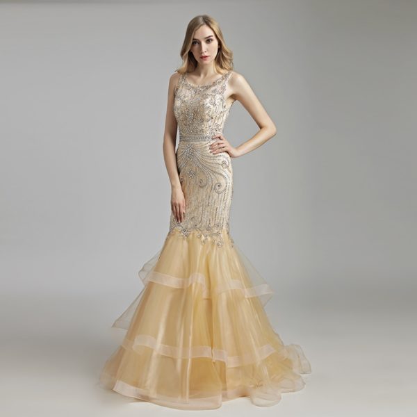 Luxury Beading Crystal Tulle Formal Gala Party Gowns - Image 7
