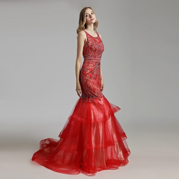 Luxury Beading Crystal Tulle Formal Gala Party Gowns - Image 4