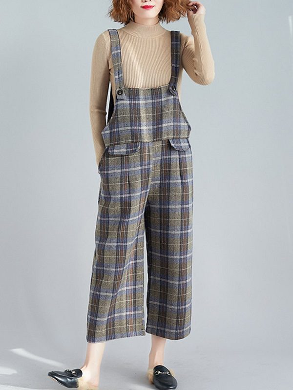 Plaid Print Wide Leg Romper