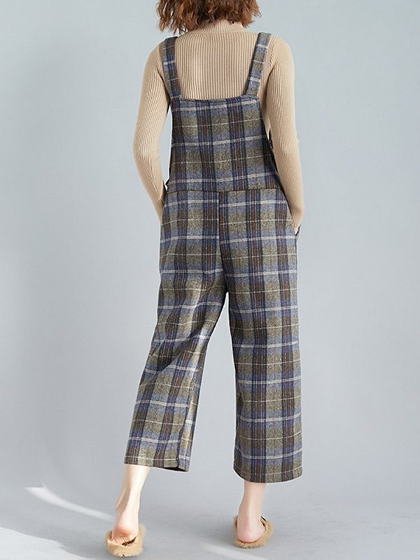 Plaid Print Wide Leg Romper - Image 3