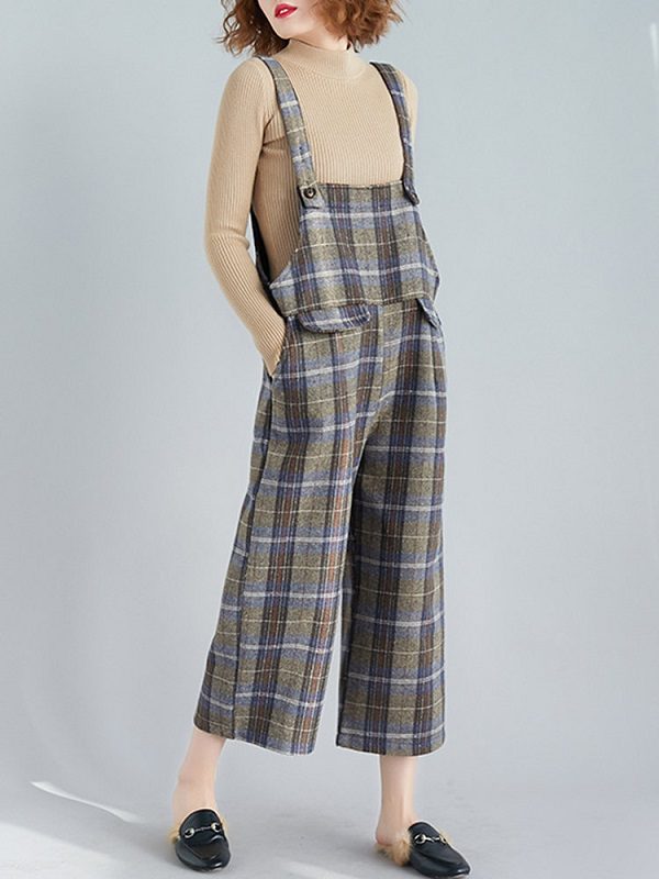 Plaid Print Wide Leg Romper - Image 5