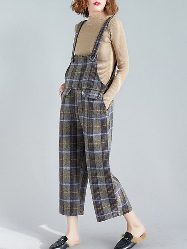 Plaid Print Wide Leg Romper - Image 4