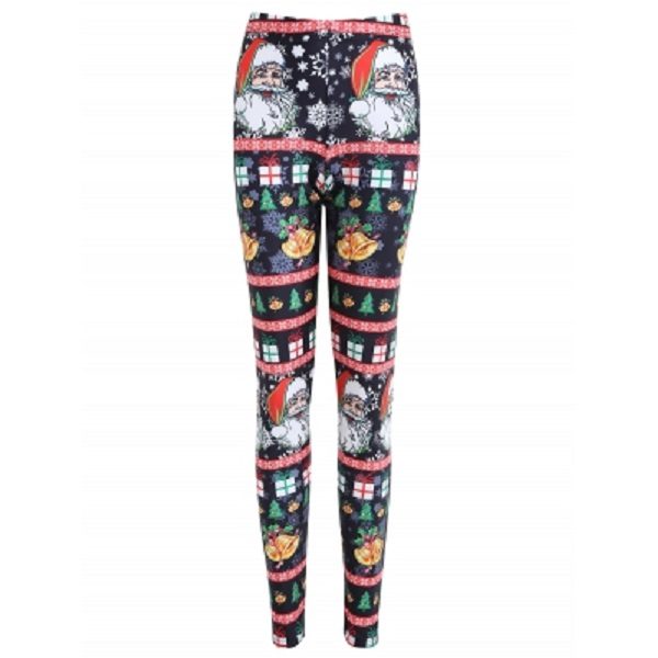 Plus Size Christmas Santa Claus Bell Print Leggings