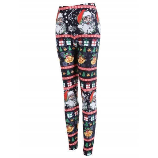 Plus Size Christmas Santa Claus Bell Print Leggings - Image 2