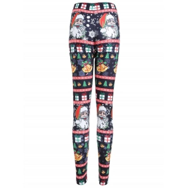 Plus Size Christmas Santa Claus Bell Print Leggings - Image 3