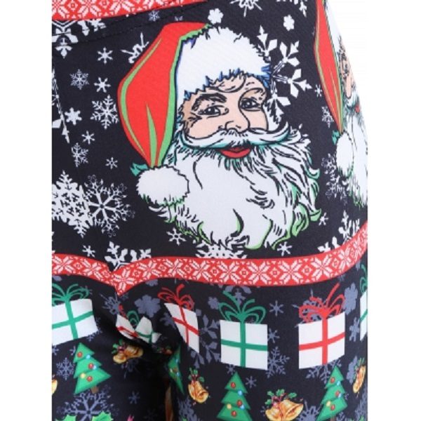 Plus Size Christmas Santa Claus Bell Print Leggings - Image 5