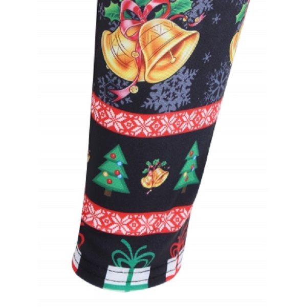 Plus Size Christmas Santa Claus Bell Print Leggings - Image 4