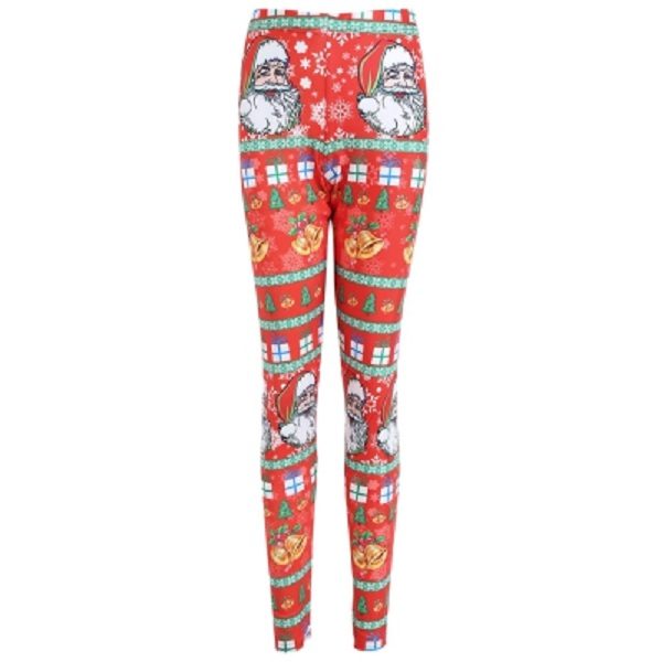 Plus Size Christmas Santa Claus Bell Print Leggings - Image 6