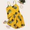 Women Fruit Print Cami Pajama Set Sleeveless Sleepwear