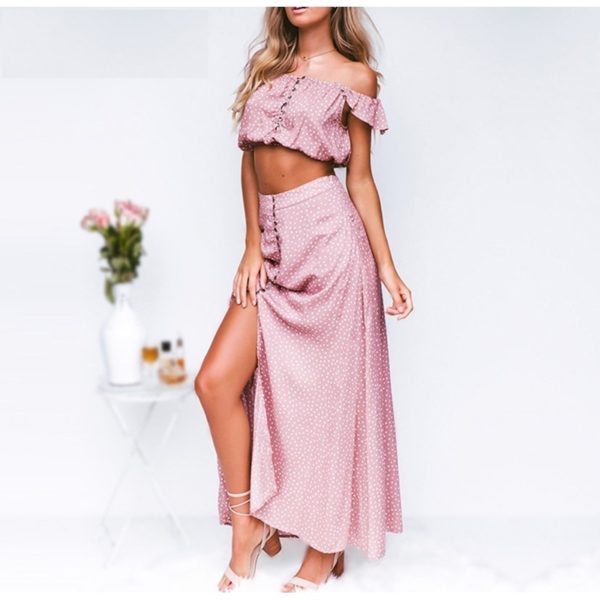 Women Satin Button Off Shoulder Maxi Dress