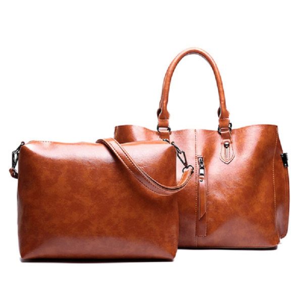 2 PCS Women Oil Wax PU Leather Tote Handbag