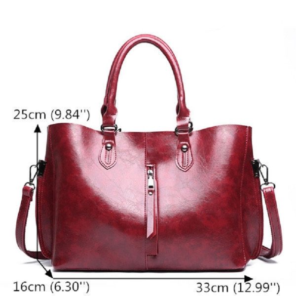 2 PCS Women Oil Wax PU Leather Tote Handbag - Image 10