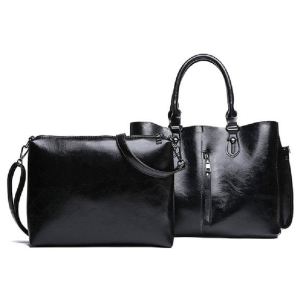 2 PCS Women Oil Wax PU Leather Tote Handbag - Image 12