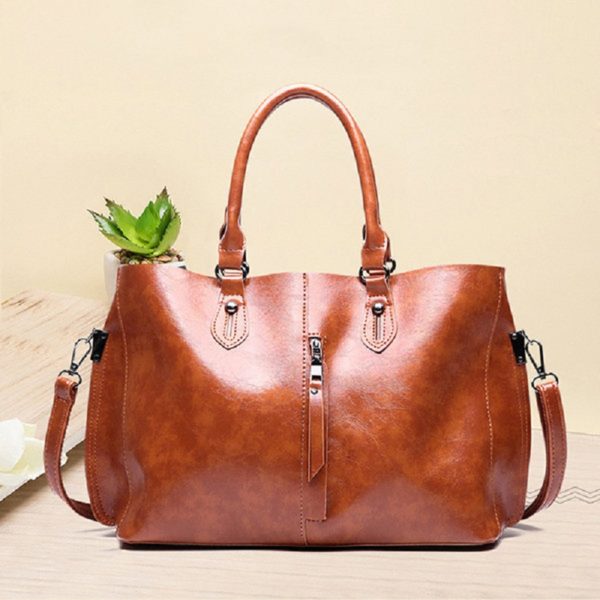 2 PCS Women Oil Wax PU Leather Tote Handbag - Image 5