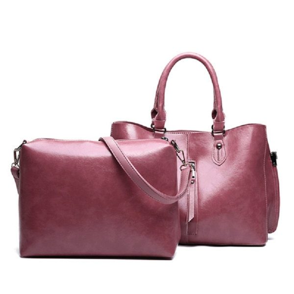 2 PCS Women Oil Wax PU Leather Tote Handbag - Image 6