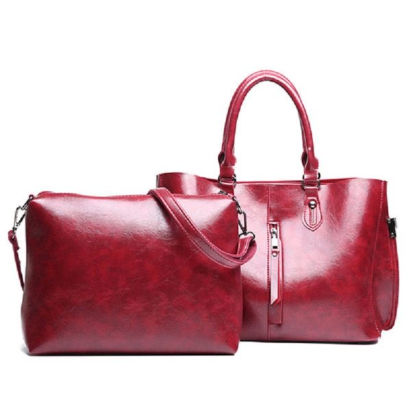 2 PCS Women Oil Wax PU Leather Tote Handbag - Image 7