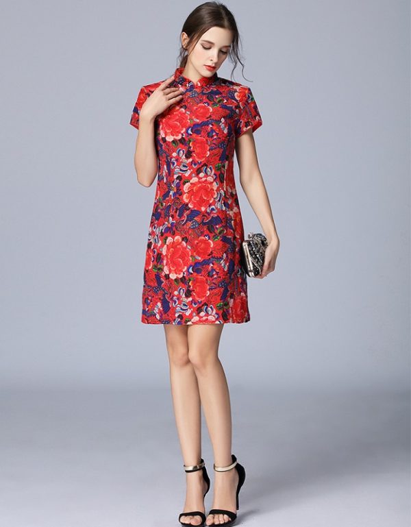 Elegant Floral Chiffon Print Short Dress - Image 2