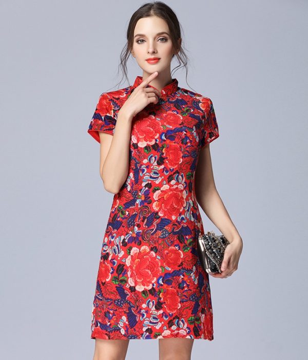 Elegant Floral Chiffon Print Short Dress - Image 5