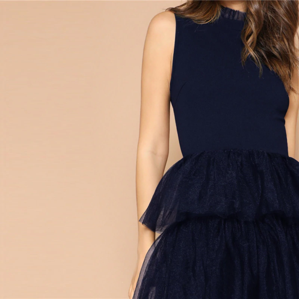 Frilled Neckline Layered Mesh Ruffle Hem Maxi Dress - Image 4