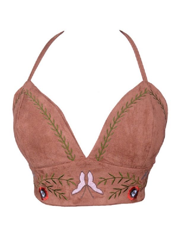 Women Crop Top Boho Halter Embroidered Cami Top - Image 4