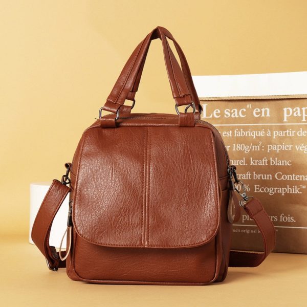 Women Faux Leather Multi-function Handbag Travel Backpack - Image 7
