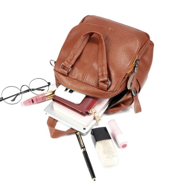 Women Faux Leather Multi-function Handbag Travel Backpack - Image 9