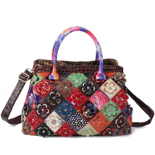 Women Genuine Leather Floral Handbags Large Capacity Cross body Bags - Image 2