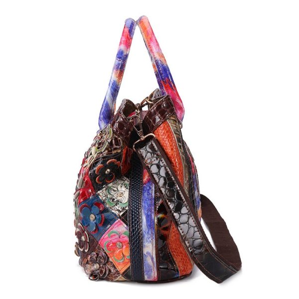 Women Genuine Leather Floral Handbags Large Capacity Cross body Bags - Image 4