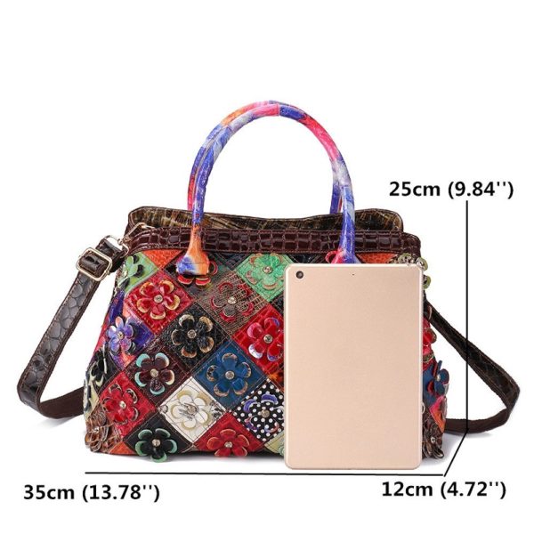 Women Genuine Leather Floral Handbags Large Capacity Cross body Bags - Image 8