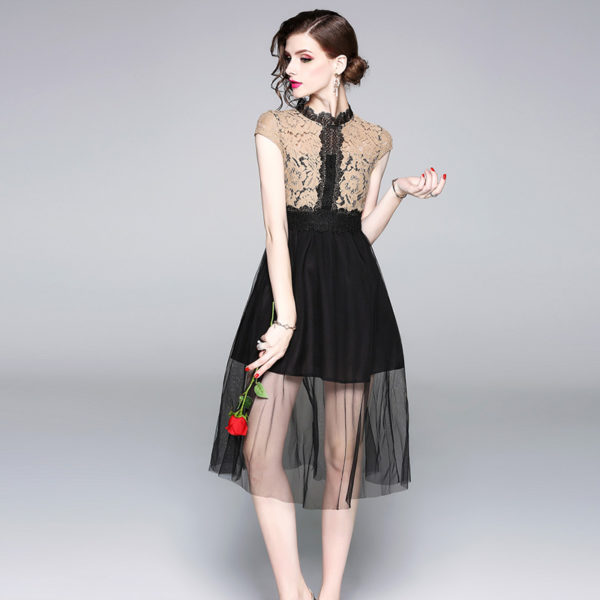 Women Lace Mesh Patchwork Hollow Out Vacation Party Beach Dresses - Image 6