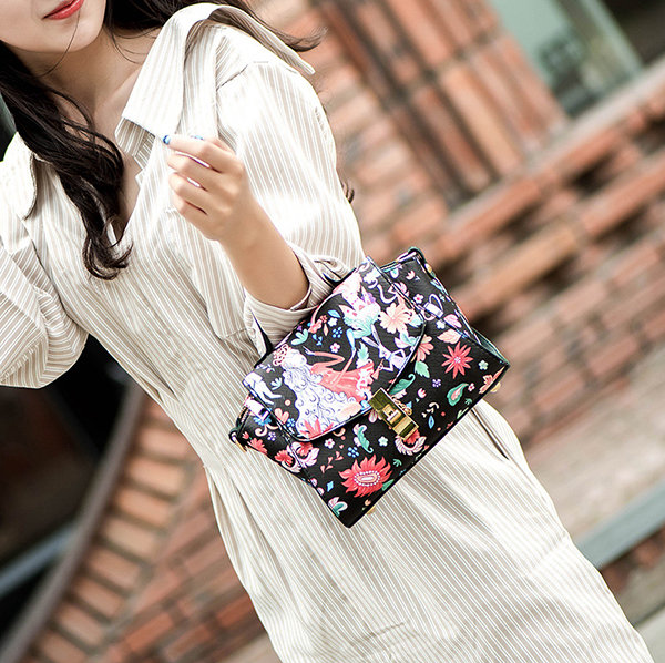 Women PU Leather Print Handbag Travel Crossbody Bag - Image 7