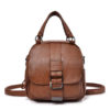 Women retro soft PU leather multi-function handbag Double Layer Solid backpack - Image 9