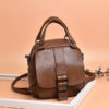 Women retro soft PU leather multi-function handbag Double Layer Solid backpack - Image 8