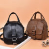 Women retro soft PU leather multi-function handbag Double Layer Solid backpack