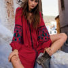 Boho Ethnic Puff Long Sleeve Embroidered Shift Dress - Image 2