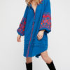 Boho Ethnic Puff Long Sleeve Embroidered Shift Dress - Image 4