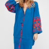 Boho Ethnic Puff Long Sleeve Embroidered Shift Dress - Image 5