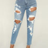 Women Large Cut Outs Distressed Denim Jeans