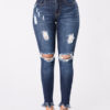 Women Ragged Hem Edge Denim Jeans