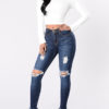 Women Ragged Hem Edge Denim Jeans - Image 4