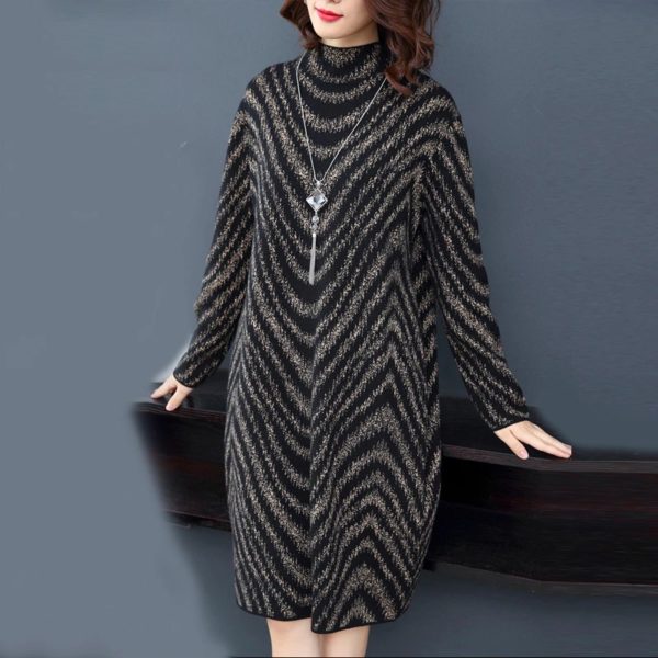 Turtleneck Elegant Party Sweater Dress - Image 6