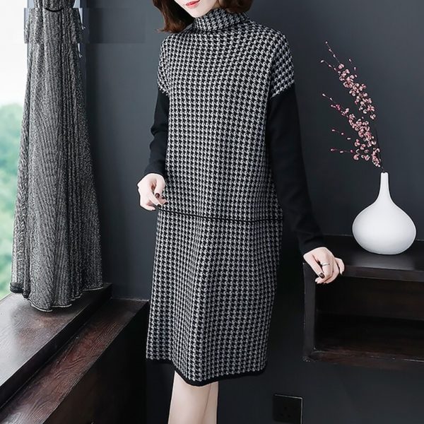 Vintage Plaid Thick Elastic Mini Dress - Image 2
