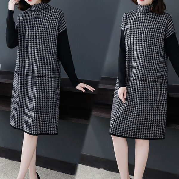 Vintage Plaid Thick Elastic Mini Dress - Image 6