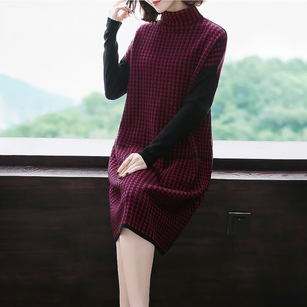 Vintage Plaid Thick Elastic Mini Dress - Image 5