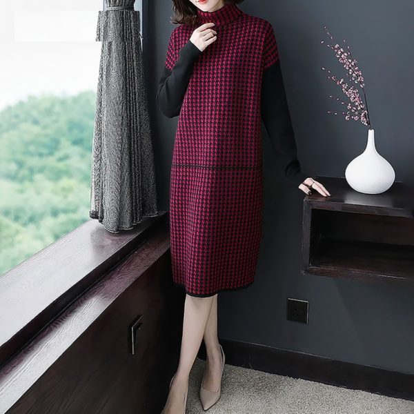 Vintage Plaid Thick Elastic Mini Dress - Image 3