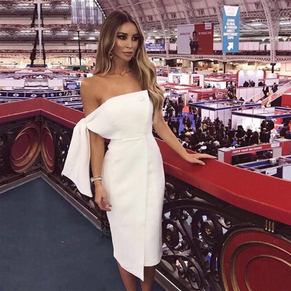 Casual One Shoulder Tied Button Tassels Celebrity Party Dress