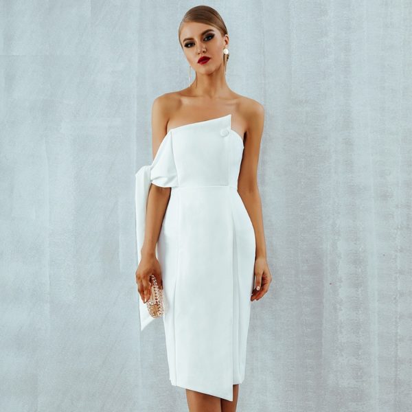 Casual One Shoulder Tied Button Tassels Celebrity Party Dress - Image 2
