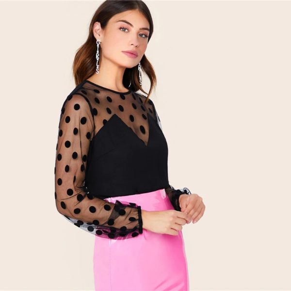 Dobby Mesh Shoulder BustierBishop Sleeve Sheer Top - Image 2