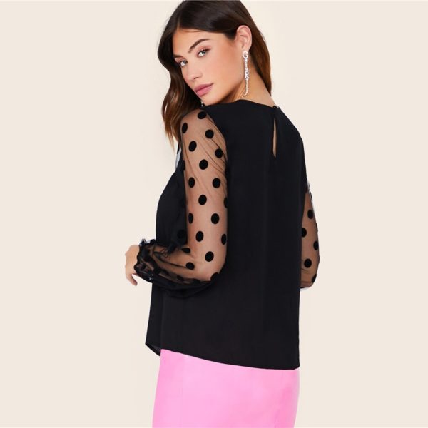 Dobby Mesh Shoulder BustierBishop Sleeve Sheer Top - Image 5